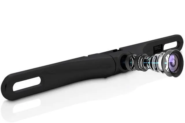 Main image of License Plate Rear View Camera - Built-in Distance Scale Lines Backup Parking/Reverse Assist Waterproof Adjustable Slim Bar Cam w/ 420 TVL Resolution & RCA Output Zinc Black Chrome - PLCM18BC
