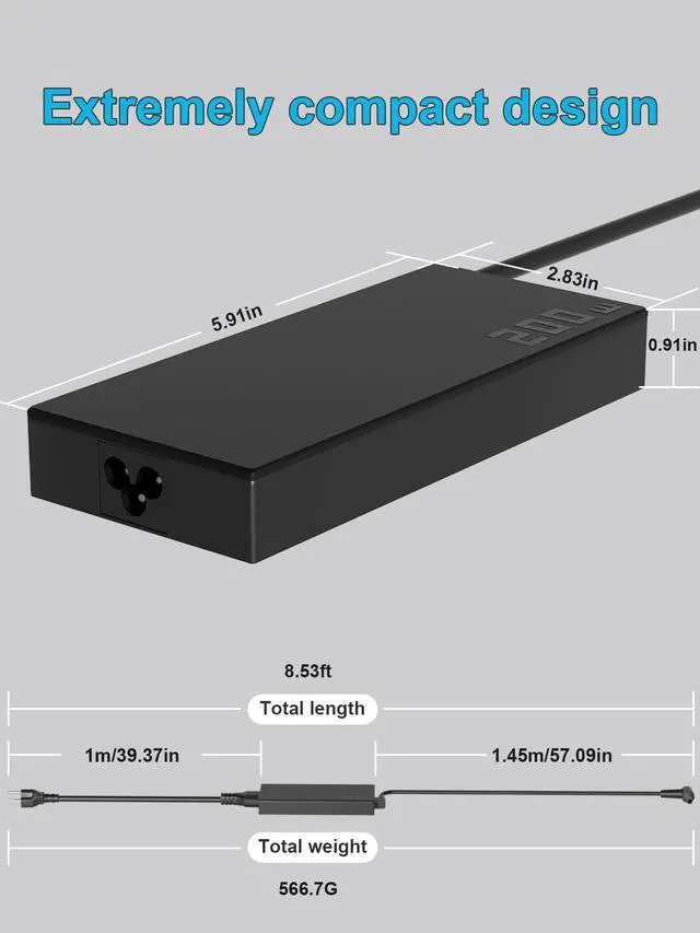 Alt view image 4 of 7 - 200W Charger Compatible with Asus TUF Gaming A14 A16 and ROG Zephyrus G16 G14 2024 2025 and Series GA605 GU605 GA403 ProArt P16 PX13 HN7306 H7606 ROG Flow Z13 GZ302EA,V16 V3607 Laptop