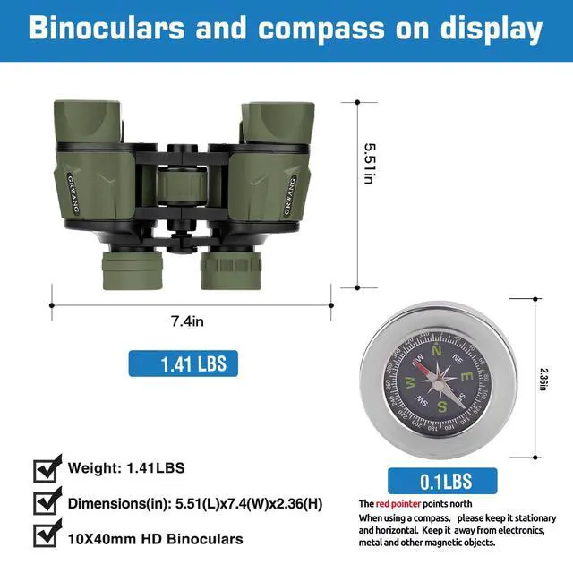 Alt view image 2 of 7 - HD 10x40 Binoculars for Adults & Kids Porro-Prism Design Green | Waterproof,Low Light Vision,Bright Wide View,Bird Watching,Camping,Hunting,Travel,Cruise,Sports,Outdoor,Great holiday gift