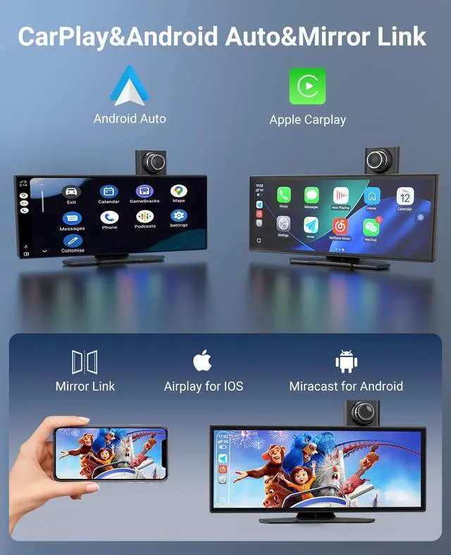Alt view image 4 of 7 - Wireless CarPlay and Android Auto 11.26-inch Touchscreen, 4K Dash Camera and 1080p Backup Camera, Universal Portable car Display, Equipped with 64G Memory Card