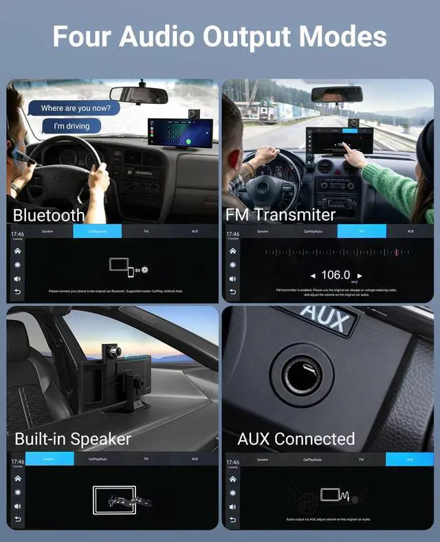 Alt view image 6 of 7 - Wireless CarPlay and Android Auto 11.26-inch Touchscreen, 4K Dash Camera and 1080p Backup Camera, Universal Portable car Display, Equipped with 64G Memory Card
