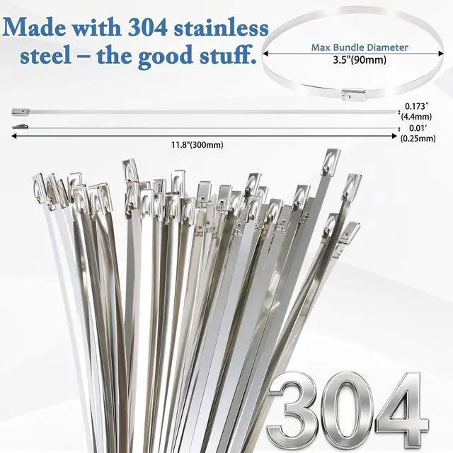 Alt view image 2 of 7 - 11.8 in 500PACK stainless steel zip ties, metal zip ties, metal zip ties heavy duty outdoor, for outdoor use, for construction, automotive, marine, electrical, plumbing, home