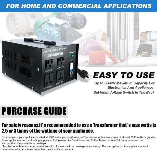Alt view image 7 of 7 - 3000VA Voltage Transformer Power Converter 110V/220V Converter AC-AC 3000VA
