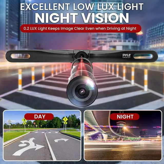 Alt view image 2 of 7 - License Plate Rear View Camera - Built-in Distance Scale Lines Backup Parking/Reverse Assist Waterproof Adjustable Slim Bar Cam w/ 420 TVL Resolution & RCA Output Zinc Black Chrome - PLCM18BC