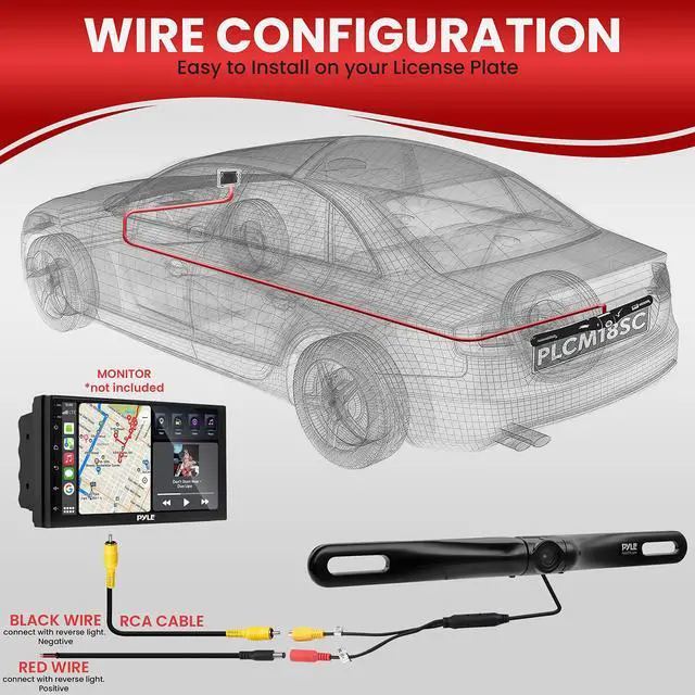 Alt view image 5 of 7 - License Plate Rear View Camera - Built-in Distance Scale Lines Backup Parking/Reverse Assist Waterproof Adjustable Slim Bar Cam w/ 420 TVL Resolution & RCA Output Zinc Black Chrome - PLCM18BC