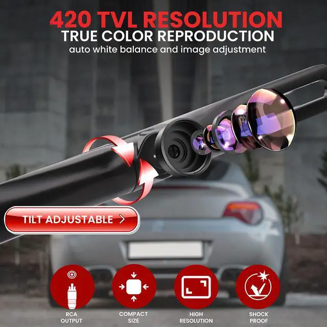 Alt view image 6 of 7 - License Plate Rear View Camera - Built-in Distance Scale Lines Backup Parking/Reverse Assist Waterproof Adjustable Slim Bar Cam w/ 420 TVL Resolution & RCA Output Zinc Black Chrome - PLCM18BC