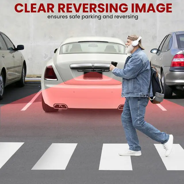 Alt view image 7 of 7 - License Plate Rear View Camera - Built-in Distance Scale Lines Backup Parking/Reverse Assist Waterproof Adjustable Slim Bar Cam w/ 420 TVL Resolution & RCA Output Zinc Black Chrome - PLCM18BC