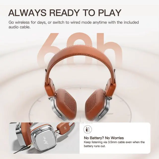 Alt view image 6 of 7 - R2 Retro Classic Bluetooth Headphones, Vintage Ergonomic Design | 40mm Drivers ENC Clear Call, 60H Playtime, 3.5mm Wired Headset, All-Day Comfort, Throwback 80s 90s, Brown