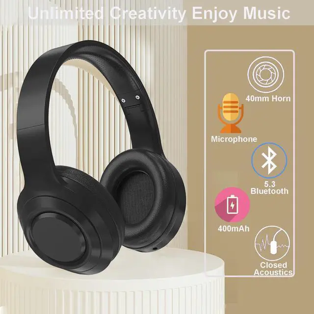 Alt view image 2 of 6 - Black Wireless Headphones Bluetooth, Foldable | Over Ear Headphone, Hi Fi Stereo Headphones Built in Mic for phone/TV/PC/MP4/Home/Office