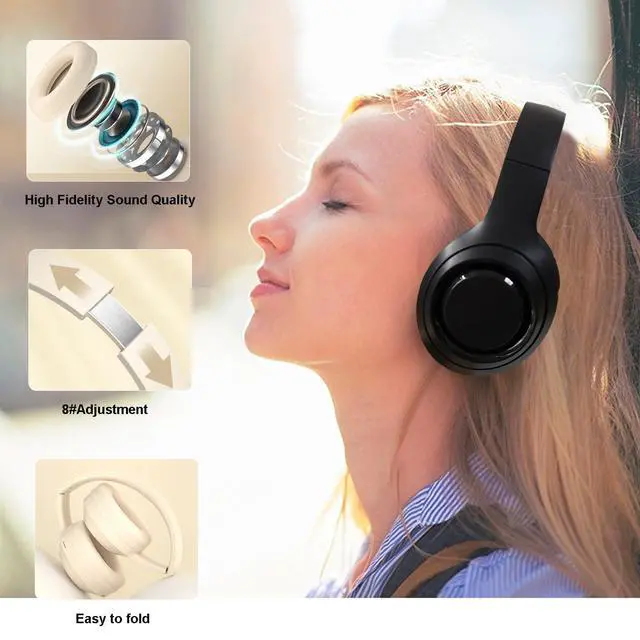 Alt view image 3 of 6 - Black Wireless Headphones Bluetooth, Foldable | Over Ear Headphone, Hi Fi Stereo Headphones Built in Mic for phone/TV/PC/MP4/Home/Office