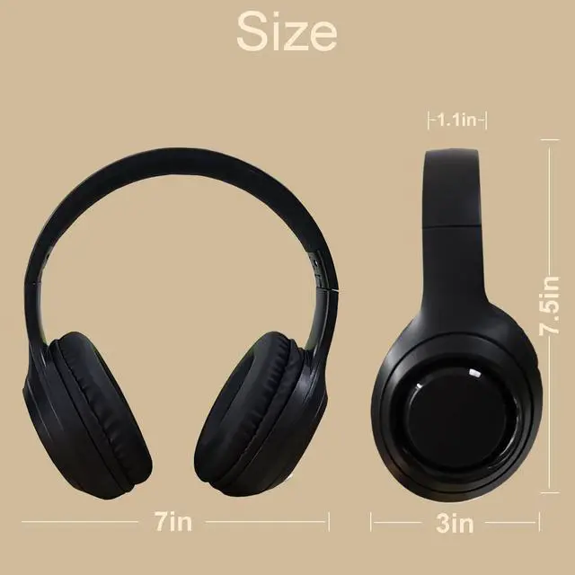 Alt view image 4 of 6 - Black Wireless Headphones Bluetooth, Foldable | Over Ear Headphone, Hi Fi Stereo Headphones Built in Mic for phone/TV/PC/MP4/Home/Office
