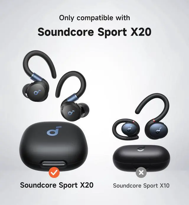 Alt view image 2 of 7 - for Soundcore Sport X20 Case Cover, Shockproof Bumper with Logo Visible Design Cases, Rugged Protective Covers for Anker Soundcore Sport X20 Earbuds with Carabiner & Cleaning Kit, Black