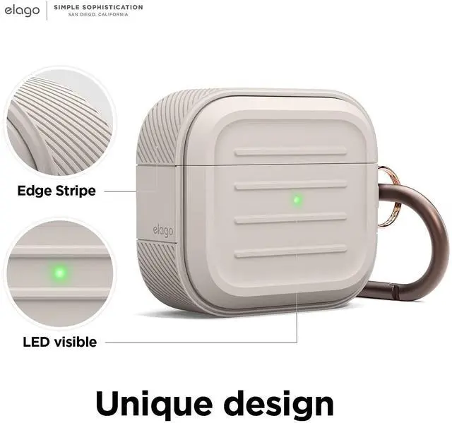 Alt view image 4 of 7 - Armor Case for AirPods 3 | Carabiner Included, Supports Wireless Charging, Shock Resistant, Full Protection (Stone)