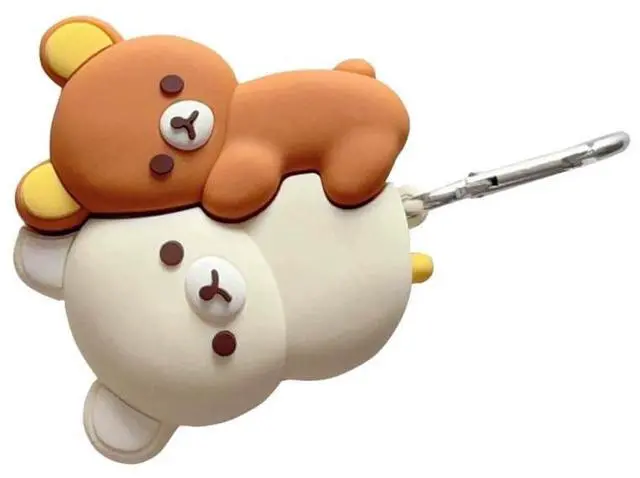 Main image of Soft Silicone Earbuds Case with Keychain for Apple AirPod 1 2 3 4 Pro Brown Beige Teddy Bears 3D Cartoon Japanese Japan Animal Super Cute Lovely Adorable Fun Kids Girls (for AirPods 4th)