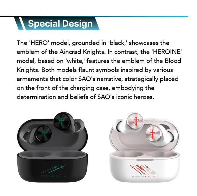 Alt view image 2 of 7 - Sword Art Online Anime Wireless Earbuds TE-D01v-SOB (Hero Model), Officially Licensed (Exclusive Edition), Special Package, Design, Japanese Special Voice, Noise Canceling Earbuds