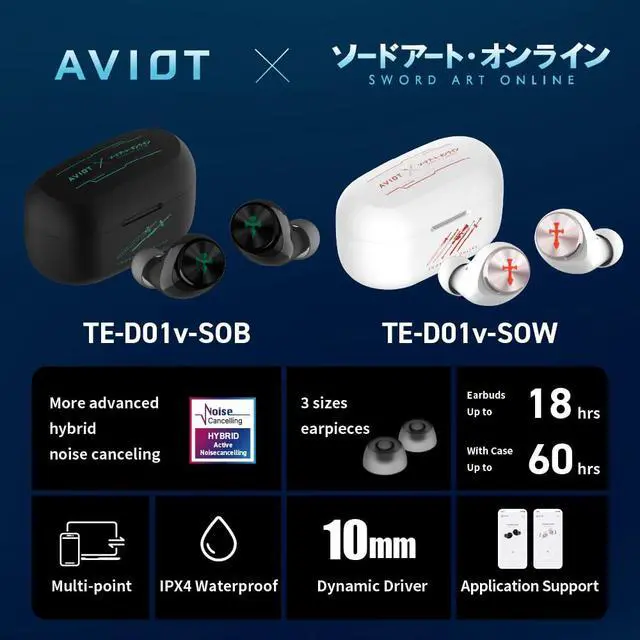 Alt view image 7 of 7 - Sword Art Online Anime Wireless Earbuds TE-D01v-SOB (Hero Model), Officially Licensed (Exclusive Edition), Special Package, Design, Japanese Special Voice, Noise Canceling Earbuds