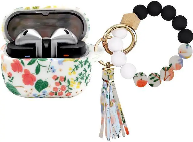 Main image of Case Compatible with Samsung Galaxy Buds 3 Case and Galaxy Buds 3 Pro Case(2024), Cute Wireless Charging Silicone Protective Case with Bracelet Keychain for Men and Women (Flower)