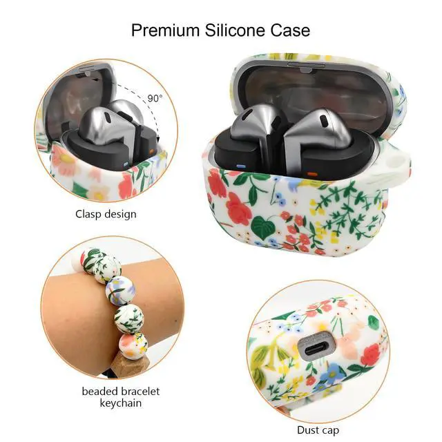 Alt view image 3 of 7 - Case Compatible with Samsung Galaxy Buds 3 Case and Galaxy Buds 3 Pro Case(2024), Cute Wireless Charging Silicone Protective Case with Bracelet Keychain for Men and Women (Flower)