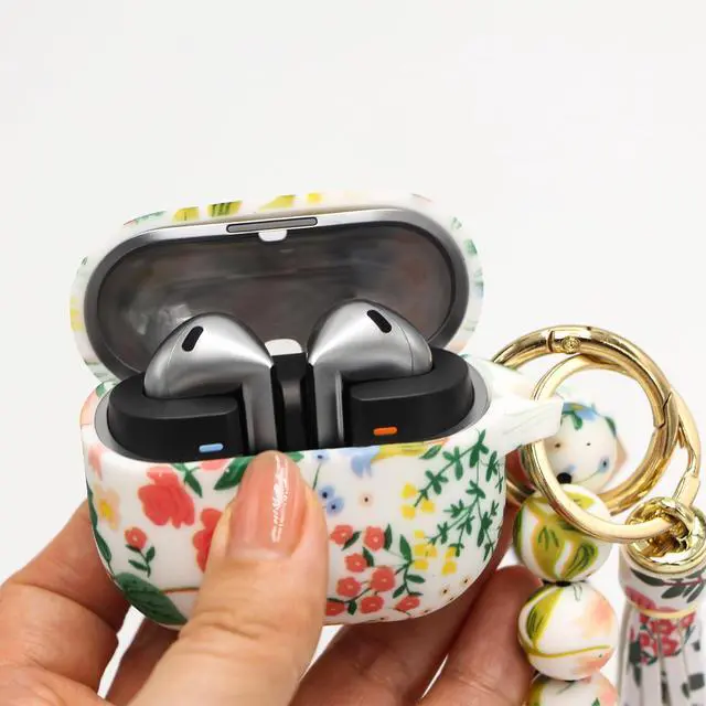 Alt view image 5 of 7 - Case Compatible with Samsung Galaxy Buds 3 Case and Galaxy Buds 3 Pro Case(2024), Cute Wireless Charging Silicone Protective Case with Bracelet Keychain for Men and Women (Flower)