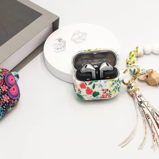 Alt view image 7 of 7 - Case Compatible with Samsung Galaxy Buds 3 Case and Galaxy Buds 3 Pro Case(2024), Cute Wireless Charging Silicone Protective Case with Bracelet Keychain for Men and Women (Flower)