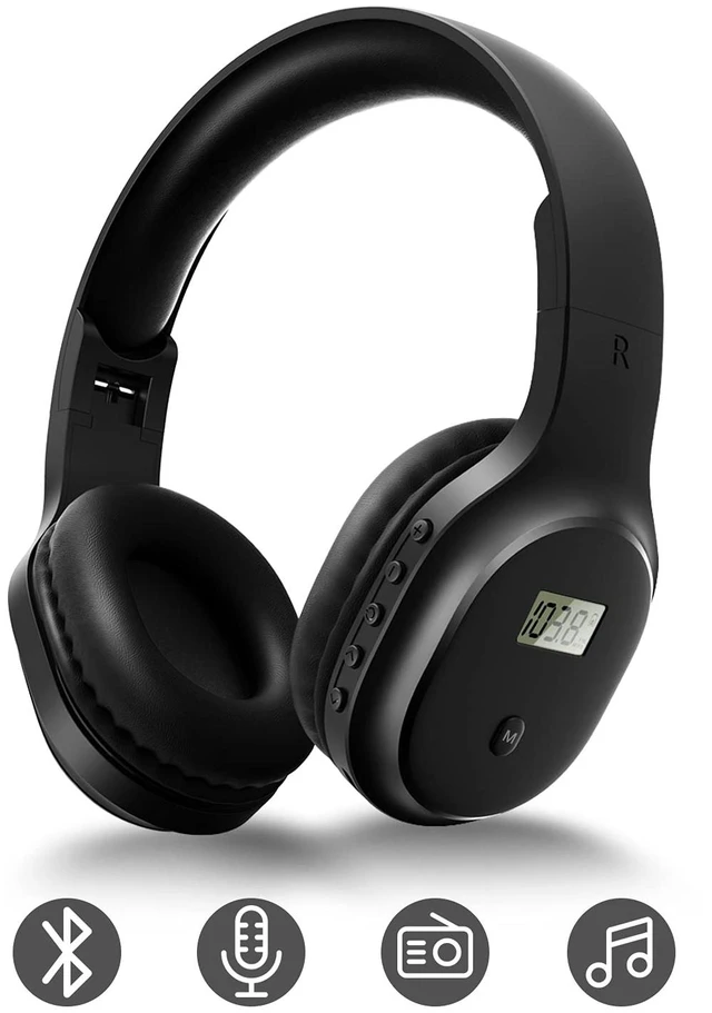 Main image of A8 Wireless Headphones with FM Radio and Bluetooth 5.4 Rechargeable Over Ear Headphone Radio, Best Reception, Soft Earmuffs Headset, Built-in Microphone for Jogging, Mowing, Cycling