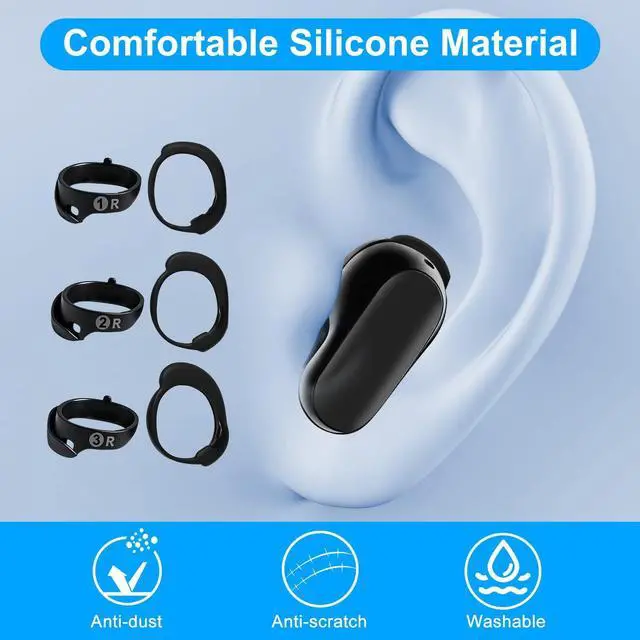 Alt view image 2 of 6 - Replacement Wingtips for Bose QuietComfort Ultra Earbuds (2nd Gen), Anti-Slip Silicone Wingtip Eartips, Ear Hook Covers Secure Fit Stability Eartips Accessorie, S/M/L (Black)