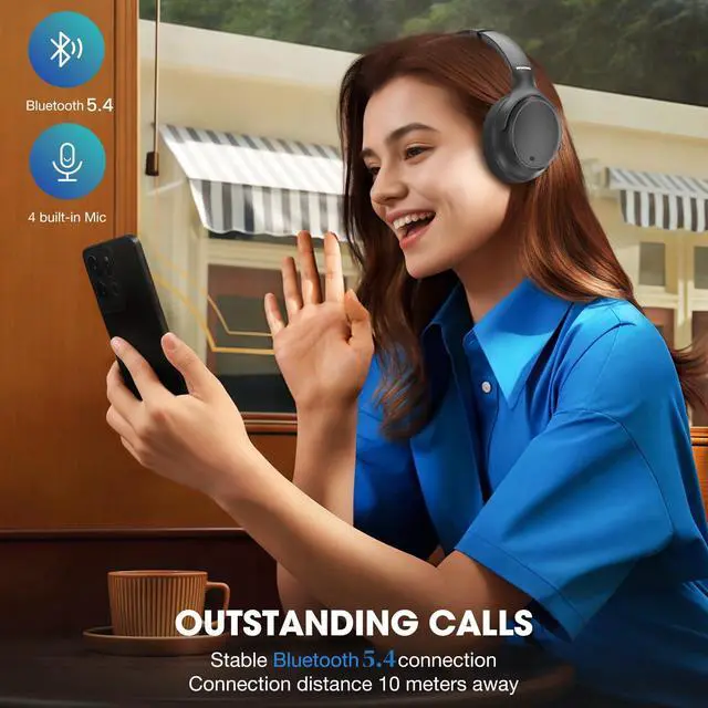 Alt view image 6 of 7 - H1 Plus Active Noise Cancelling Headphones with EQ Mode, Bluetooth5.4 & 3.5mm Jack,Wireless Over Ear Bluetooth Headphones, Deep Bass Headset, Low Latency, Memory Foam Ear Cups,90H Playtime