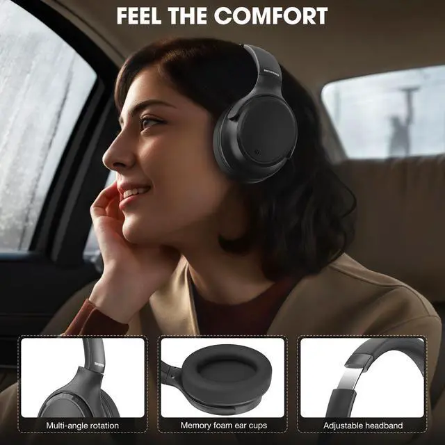 Alt view image 7 of 7 - H1 Plus Active Noise Cancelling Headphones with EQ Mode, Bluetooth5.4 & 3.5mm Jack,Wireless Over Ear Bluetooth Headphones, Deep Bass Headset, Low Latency, Memory Foam Ear Cups,90H Playtime