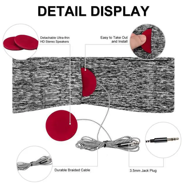 Alt view image 4 of 7 - Sleep Headphones & Ear Warmers Headband Headphones & Ear Muffs Ear Covers with Ultra-Thin HD Stereo Speakers for Outdoor Sports Running Nap Sleeping ASMR & Daily Wear (Wired-Gray)