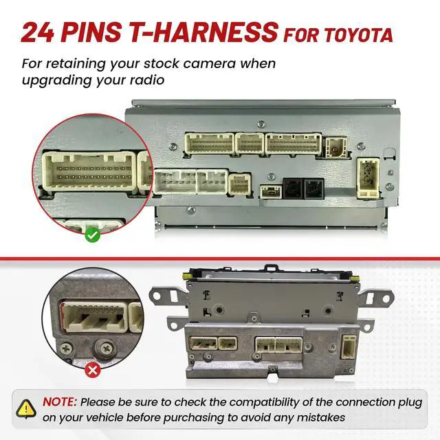 Alt view image 3 of 7 - 24-Pin Reverse Camera T-Harness w/12V to 6V Converter for Aftermarket Stereo Retain Factory OEM Reverse Camera for 2014-2019 Toyota 4Runner Tacoma Highlander Sienna