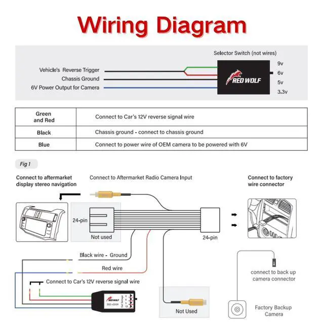 Alt view image 6 of 7 - 24-Pin Reverse Camera T-Harness w/12V to 6V Converter for Aftermarket Stereo Retain Factory OEM Reverse Camera for 2014-2019 Toyota 4Runner Tacoma Highlander Sienna
