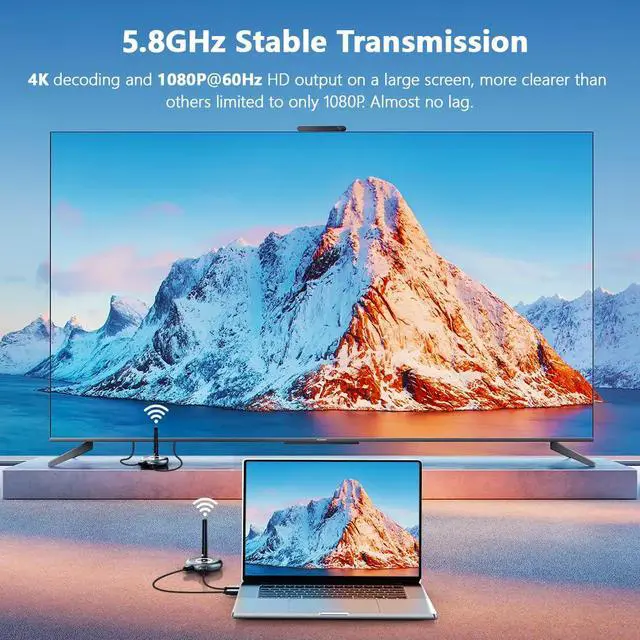 Alt view image 3 of 5 - Wireless HDMI Receiver New Version - Supports Up to 8 Receivers, Plug and Play, 5G for PC, Laptop, Camera, TV Box, CCTV to Multiple TVs, Monitors, Projectors - Blue Interface