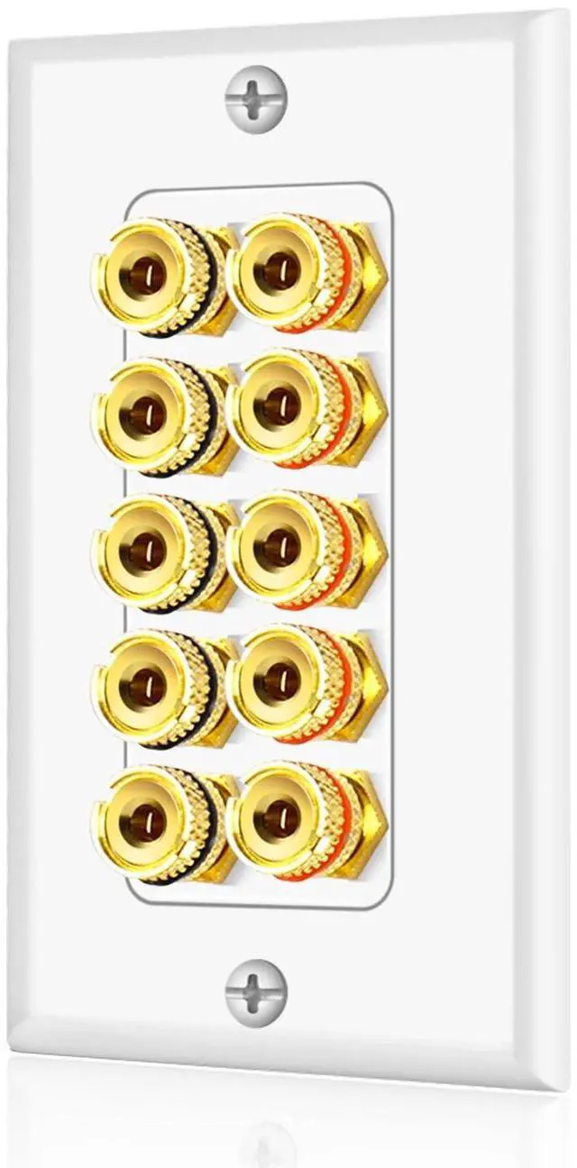 Main image of TNP Speaker Wall Plate for 1 Speaker, Banana Plug, Single Gang, White | Speaker Wire Wall Outlet with Gold-Plated Binding Posts for Spades or Bare Wire; for Home Theater and Surround Sound Setups