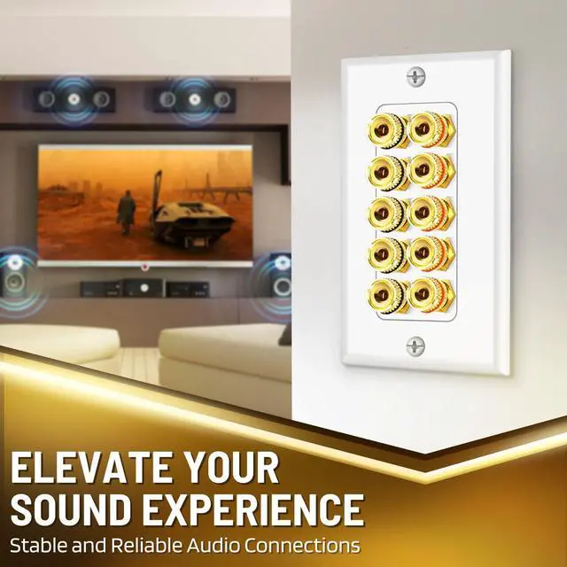 Alt view image 2 of 6 - TNP Speaker Wall Plate for 1 Speaker, Banana Plug, Single Gang, White | Speaker Wire Wall Outlet with Gold-Plated Binding Posts for Spades or Bare Wire; for Home Theater and Surround Sound Setups