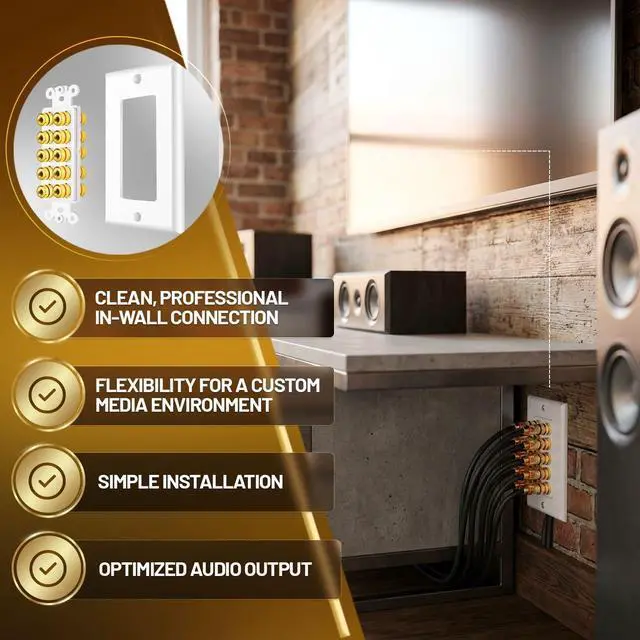 Alt view image 4 of 6 - TNP Speaker Wall Plate for 1 Speaker, Banana Plug, Single Gang, White | Speaker Wire Wall Outlet with Gold-Plated Binding Posts for Spades or Bare Wire; for Home Theater and Surround Sound Setups