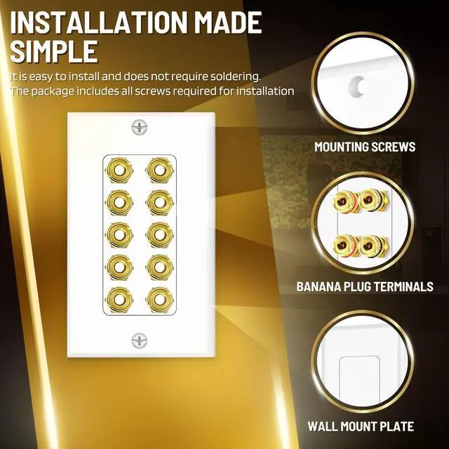 Alt view image 5 of 6 - TNP Speaker Wall Plate for 1 Speaker, Banana Plug, Single Gang, White | Speaker Wire Wall Outlet with Gold-Plated Binding Posts for Spades or Bare Wire; for Home Theater and Surround Sound Setups