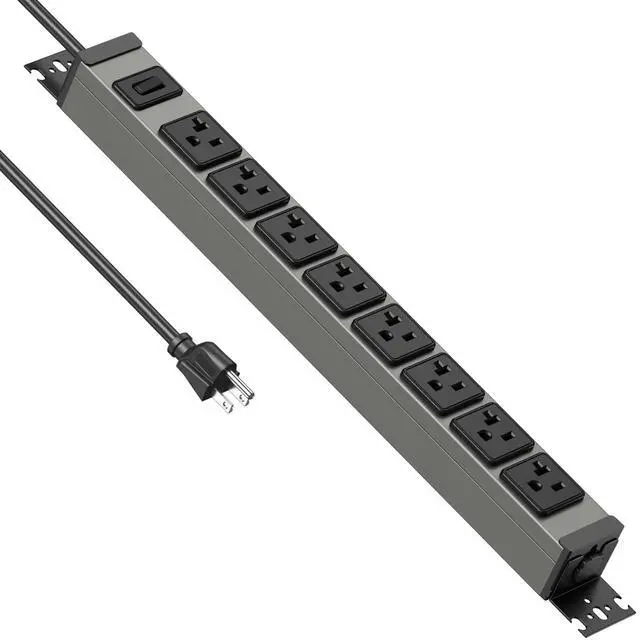 Main image of Heavy Duty Power Strip Wall Mount, 20 Amp Surge Protector 1200J Metal 8 Outlet Under Desk Mounted 20A, Garage Power Table Socket Industrial Outlets 6-20R T-Slot, 6FT 12AWG Extension Cord