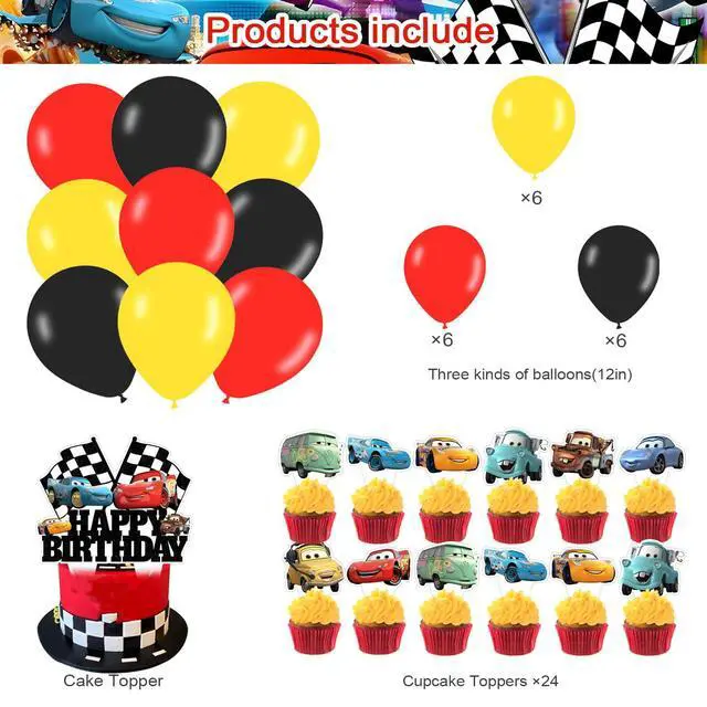 Alt view image 3 of 7 - Cartoon Car Party Supplies5x3FT,Maqueen Car Backdrop,Cartoon Theme Happy Birthday Party Banner for Boys and Girls Anime Party Decoration
