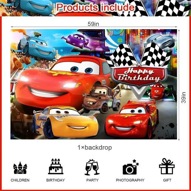 Alt view image 2 of 7 - Cartoon Car Party Supplies5x3FT,Maqueen Car Backdrop,Cartoon Theme Happy Birthday Party Banner for Boys and Girls Anime Party Decoration