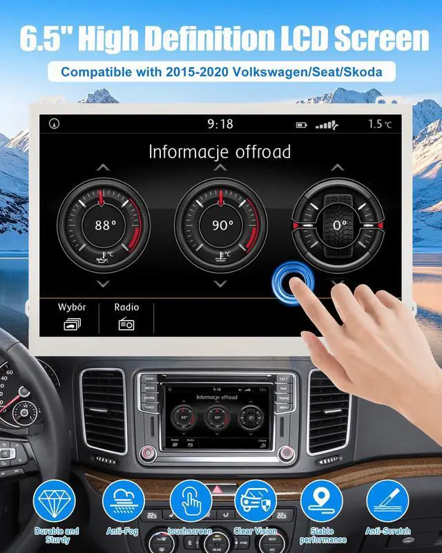 Alt view image 2 of 7 - TDO-WVGA0633F00039 6.5" Touch Screen Digitizer LCD Display for VW Magotan Jetta Passat Scirocco Golf Polo Tiguan CC GTI Skoda Octavia Yeti MIB STD2 MIB200 682 Multimedia Navigation TDO-WVGA0633F00045