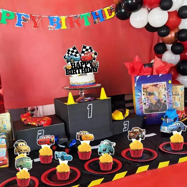 Alt view image 4 of 7 - Cartoon Car Party Supplies5x3FT,Maqueen Car Backdrop,Cartoon Theme Happy Birthday Party Banner for Boys and Girls Anime Party Decoration