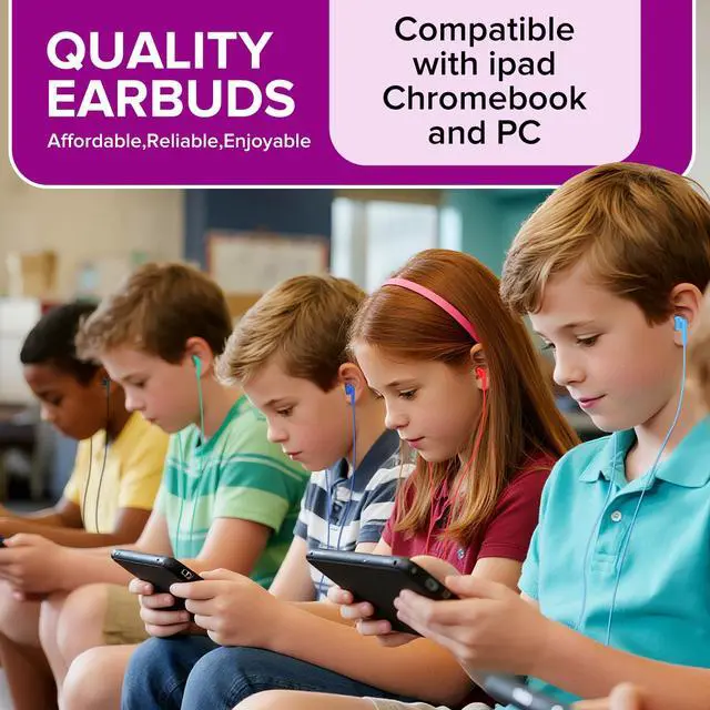 Alt view image 7 of 7 - 30 Pack Kids Earbuds Bulk for Classroom School Students Children Toddler Teens Boys Girls,Individually Bagged(HTC003,Mixed Colors)