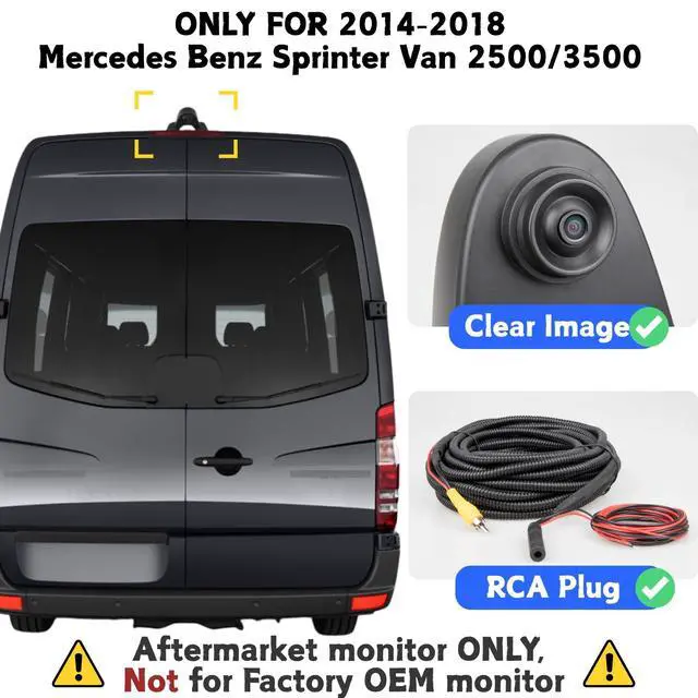 Alt view image 3 of 7 - Backup Camera for 2014-2018 Mercedes Benz Sprinter Vans 2500/3500, High Roof Mount Rear View Camera w/Factory Look Housing, Optional Guideline, 150° View Angle - RCA Plug for Aftermarket Monitor