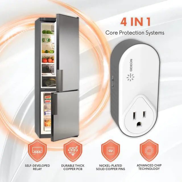 Alt view image 5 of 7 - Refrigerator Surge Protector, 1200J Voltage Protector for Fridge & Freezer, Single Outlet Wall Plug with Over/Under Voltage & Brownout Protection, Appliance Surge Protector 15A 1800W