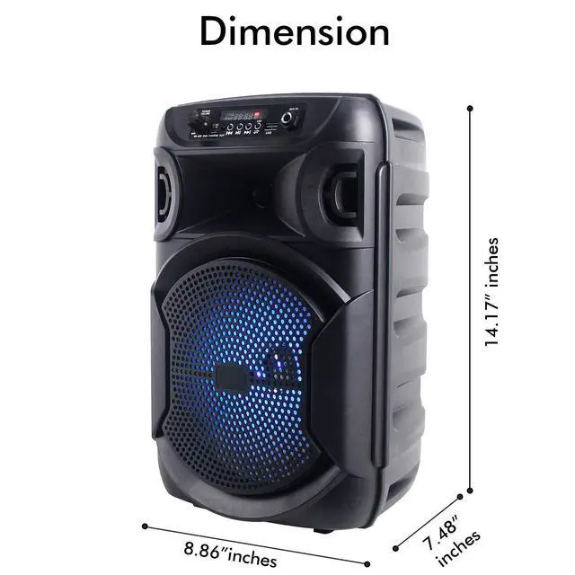 Alt view image 3 of 7 - 8 Inch Portable 800 W Bluetooth Speaker w/Woofer & Tweeter | Festival PA LED Speaker with Bluetooth/USB Card, True Wireless Stereo, 30 Feet BT Range
