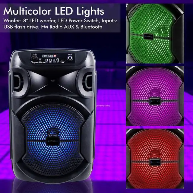 Alt view image 5 of 7 - 8 Inch Portable 800 W Bluetooth Speaker w/Woofer & Tweeter | Festival PA LED Speaker with Bluetooth/USB Card, True Wireless Stereo, 30 Feet BT Range