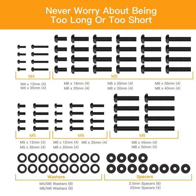 Alt view image 2 of 5 - Universal TV Mounting Hardware Kit Fits Most TVs up to 80 inches, VESA Wall Mount M4, M5, M6, M8 Screws, Spacers and Washers, Works with Most TV/Monitor Mounts, PGUHP2, Black