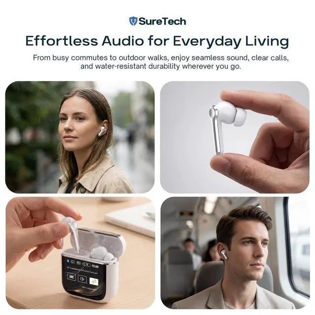 Alt view image 4 of 7 - ANC Noise Cancelling Earbuds, Bluetooth 6.0, 60H Battery, White | ENC, AI translation via AICOOL app, touch control, waterproof, S/M/L silicone tips, 13mm drivers, low latency
