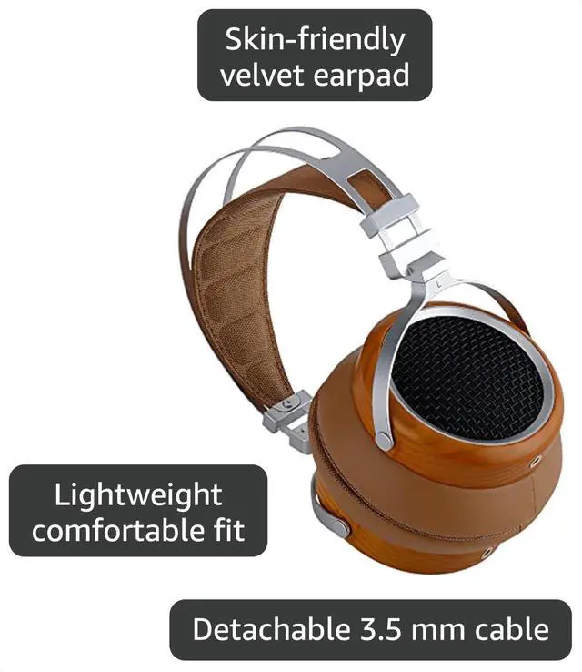 Alt view image 3 of 7 - Luan Brown Open-Back Wood Dynamic Driver Over-Ear HiFi Headphones | Professional grade audio with detachable cable, ideal for home and studio audiophiles