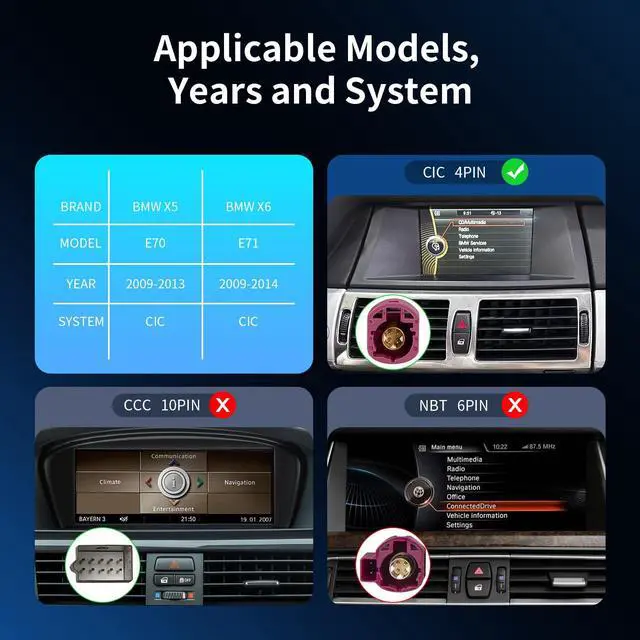 Alt view image 3 of 7 - 12.3Inch Wireless CarPlay/Android Auto Touchscreen for BMW X5/X6 Series E70/E71 (2009-2013) with CIC System, Car Radio Receiver, Bluetooth, Car Stereo